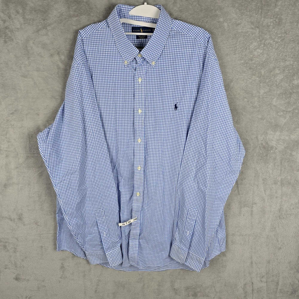 Ralph Lauren Mens XL Blue Gingham Check Cotton Button Down Shirt Long Sleeve